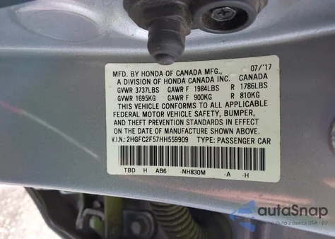 2017 Honda Civic Lx from USA, damaged, VIN 2HGFC2F57HH559909